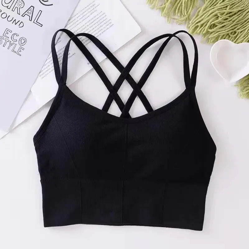 Women's Cross-Back Sports Bra – Push-Up Crop Top