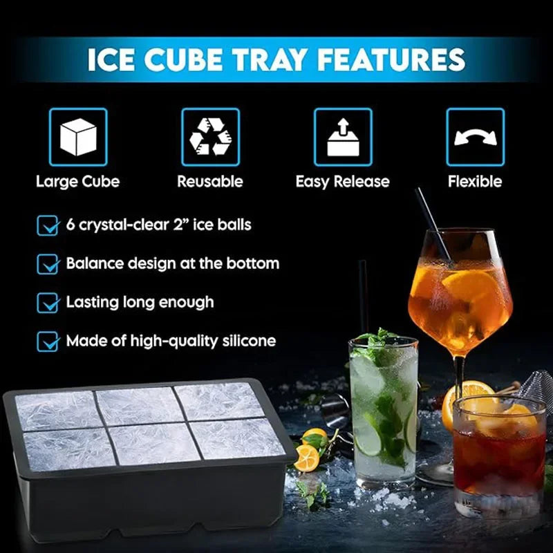 Large Silicone Ice Cube Tray – Multiple Grid Sizes & Colors
