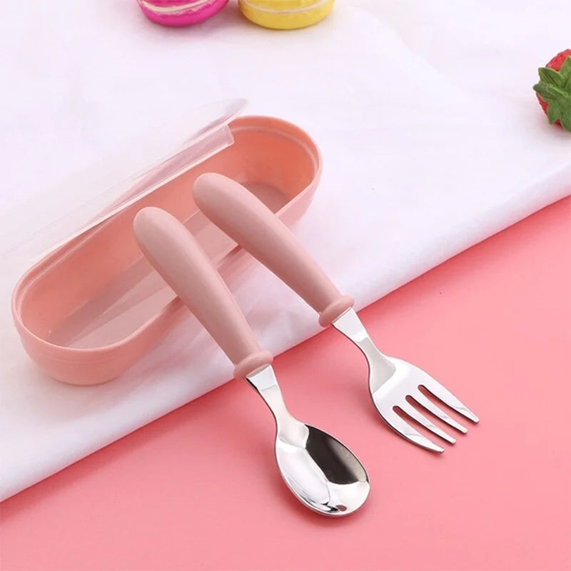 Kids Stainless Steel Cutlery Set 3Pcs – Baby Spoon, Fork & Case