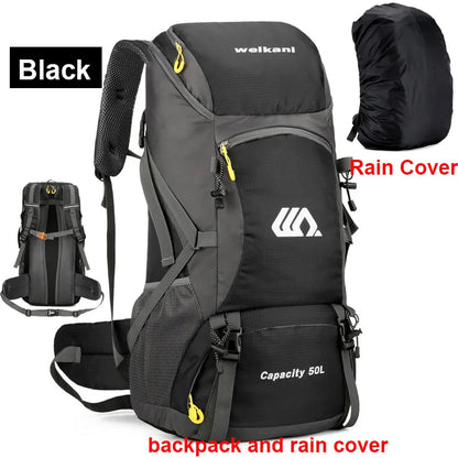 50L Hiking Backpack with Rain Cover – Waterproof Outdoor Travel Bag