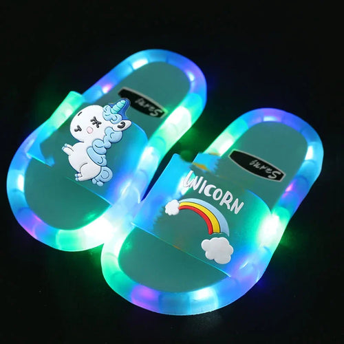 Kids' LED Light-Up Unicorn Slippers – Boys & Girls Sizes 24–35