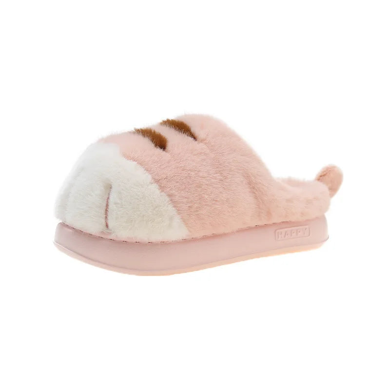 Fluffy Cat Paw Slippers for Women – Warm Non-Slip Home Shoes