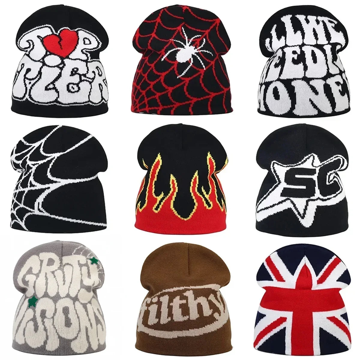 Y2K Letter Print Knit Beanie Hat – Unisex Winter Cap