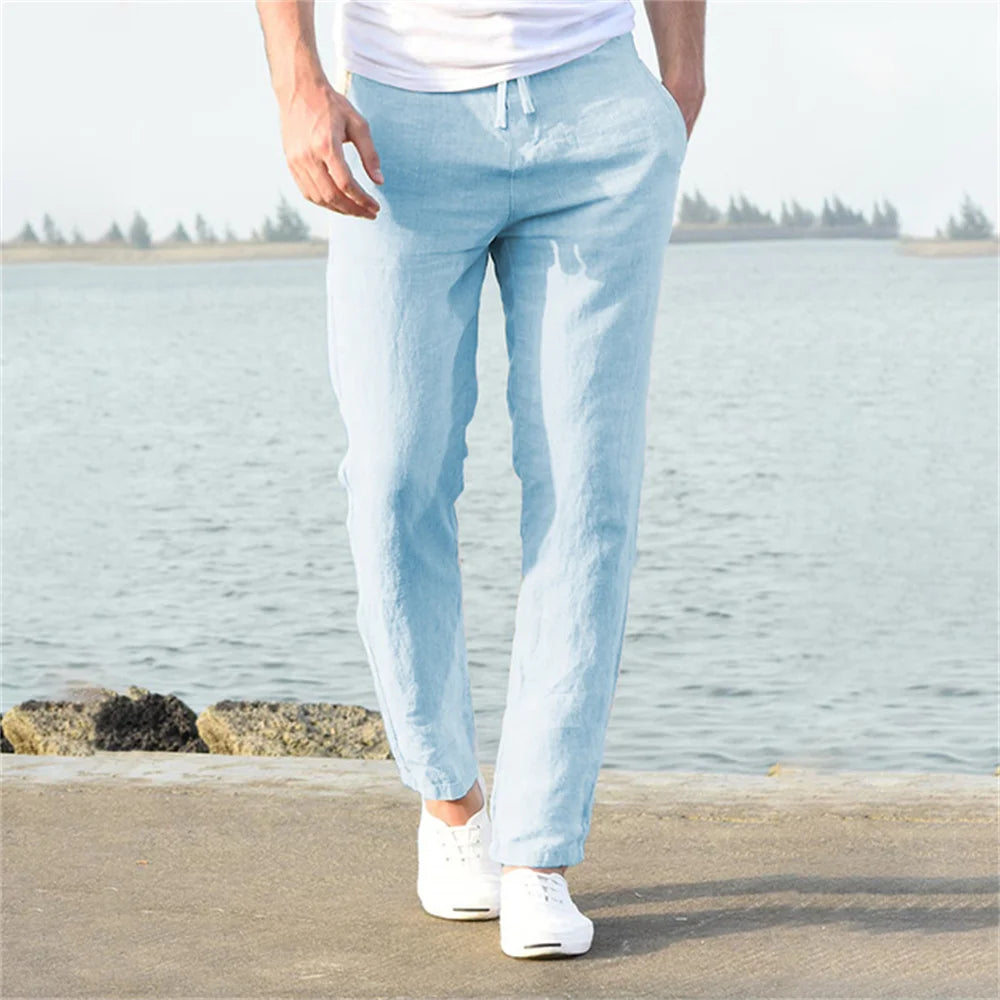 Men's Cotton Linen Drawstring Casual Pants