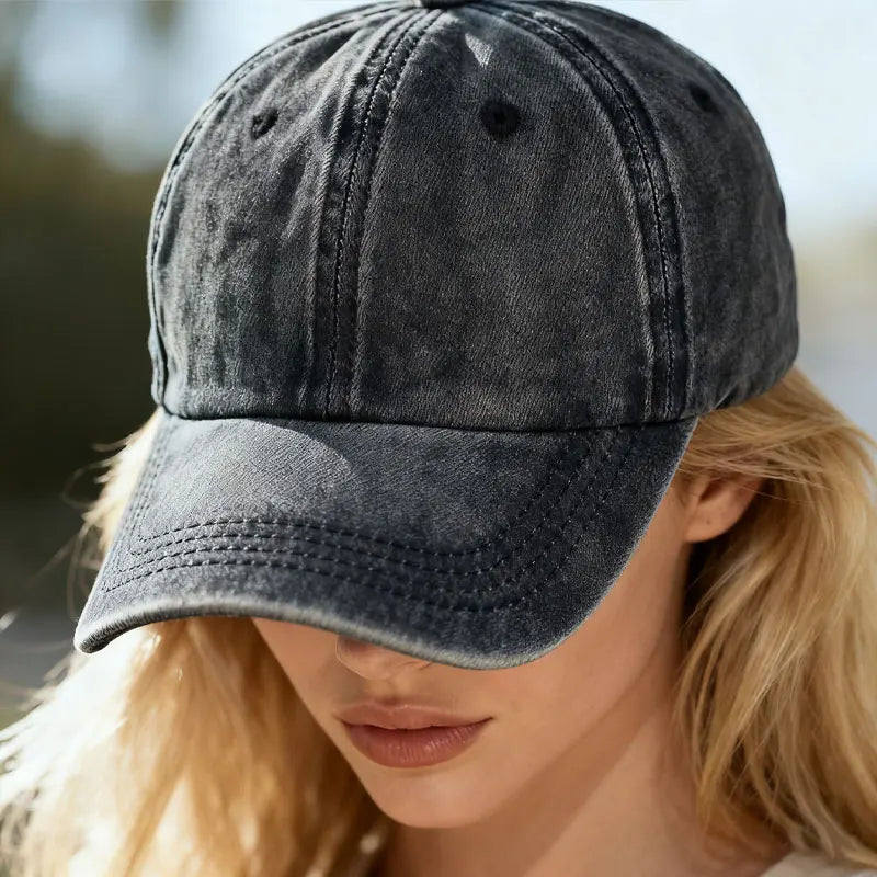 Retro Denim Baseball Cap – Solid Color Adjustable Sun Hat