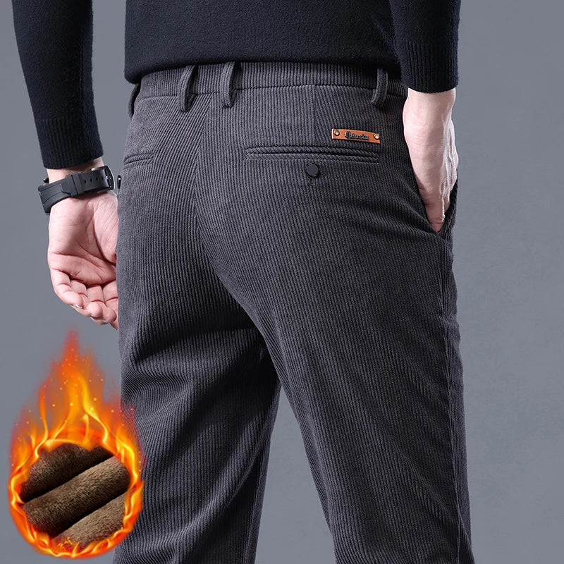 Men's Fleece-Lined Corduroy Pants – Warm Stretch Casual Trousers