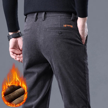 Men's Fleece-Lined Corduroy Pants – Warm Stretch Casual Trousers