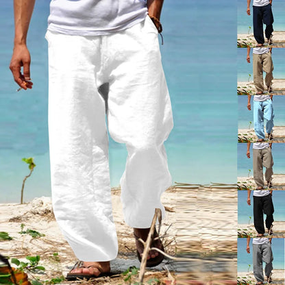Men's Cotton Linen Pants – Loose Fit Casual Drawstring Jogger