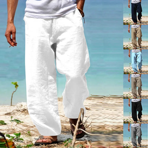 Men's Cotton Linen Pants – Loose Fit Casual Drawstring Jogger
