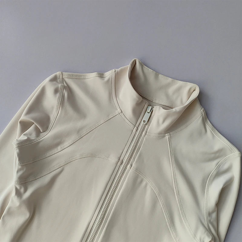 Women's Zip-Up Athletic Jacket with Stand Collar & Thumb Holes