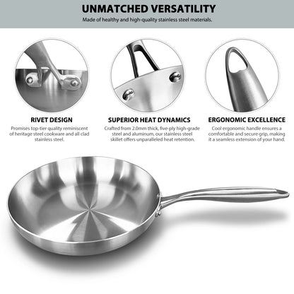 304 Stainless Steel Frying Pan – Uncoated Skillet for Gas & Induction
