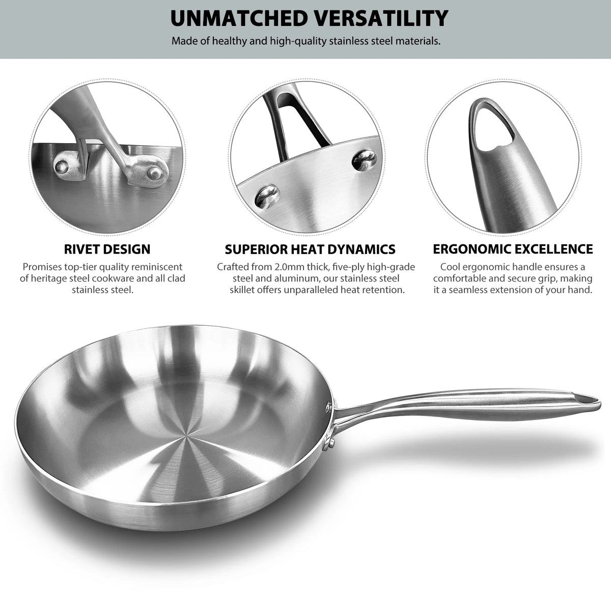 304 Stainless Steel Frying Pan – Uncoated Nonstick Cookware