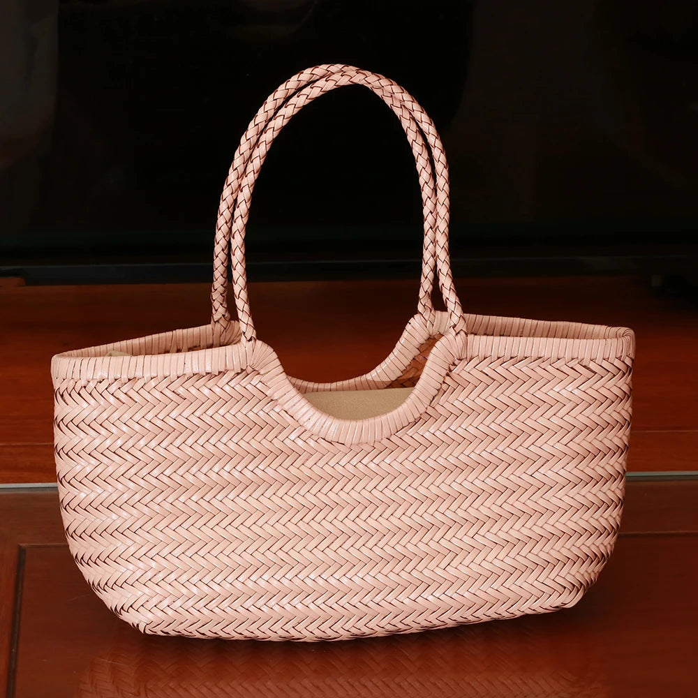 Woven Genuine Leather Tote Bag for Women – Cowhide Shoulder Bag
