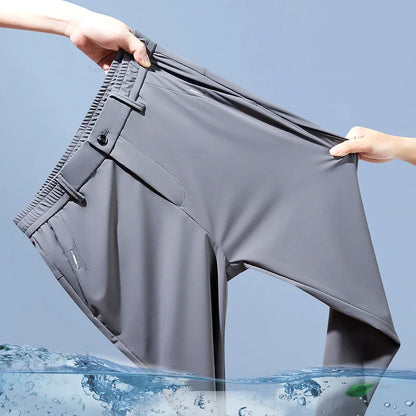 Ice Silk Slim Fit Men's Trousers – Quick-Dry Elastic Waist Pants