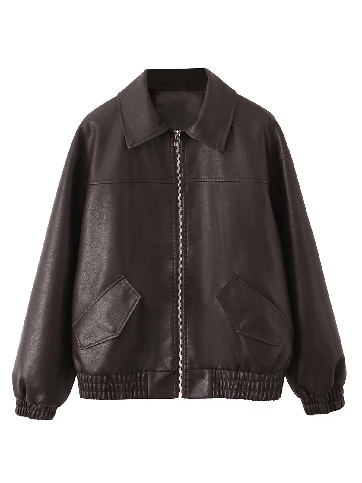 Women's Oversized Faux Leather Jacket – Retro Streetwear Zip Coat