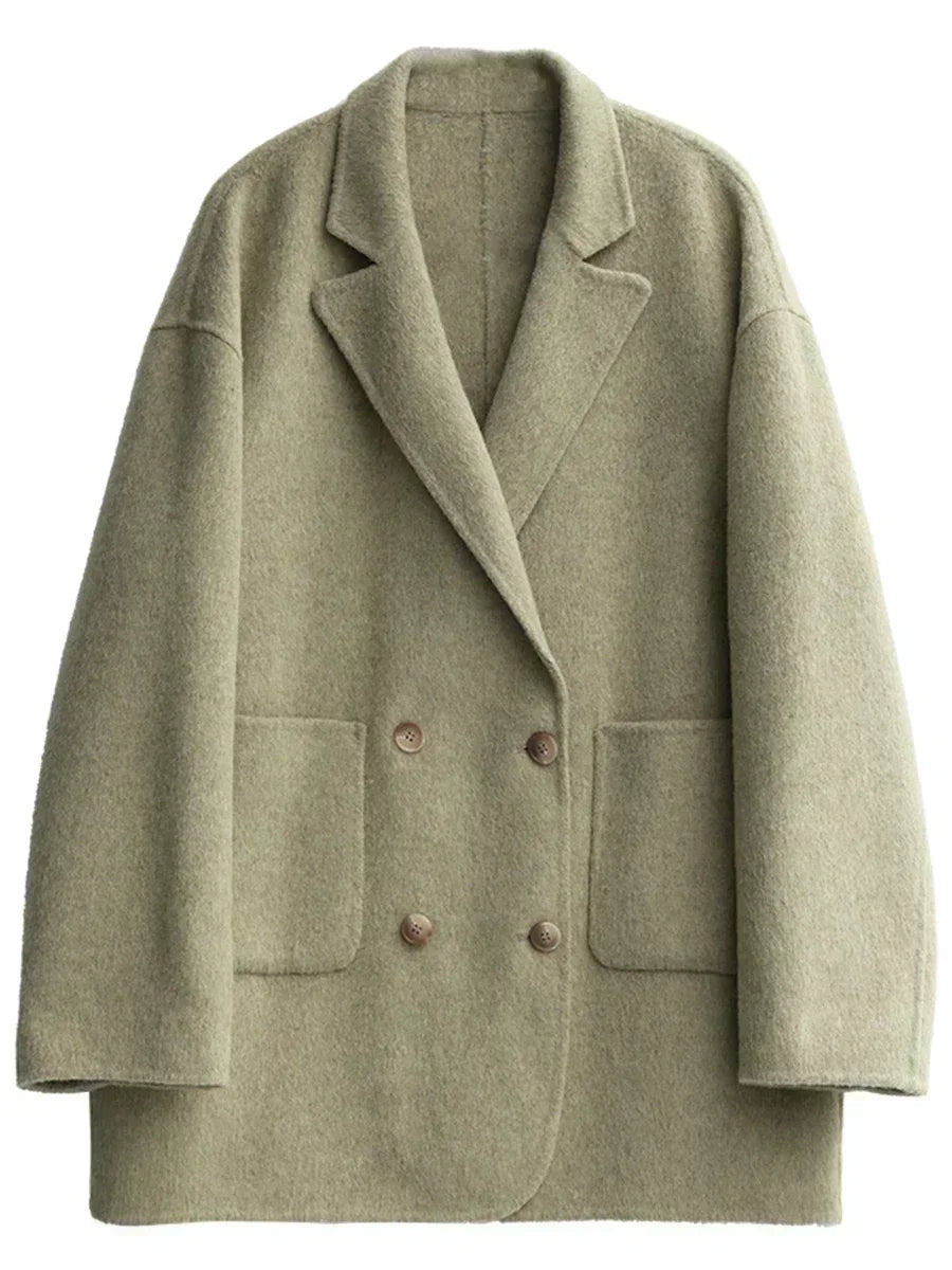 Women's Woolen Double-Breasted Oversized Coat
