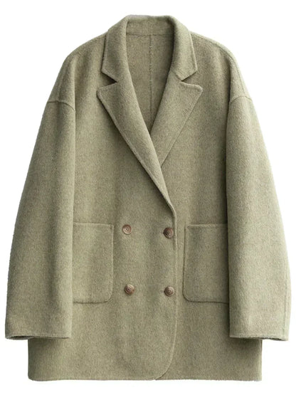 Women's Woolen Double-Breasted Oversized Coat