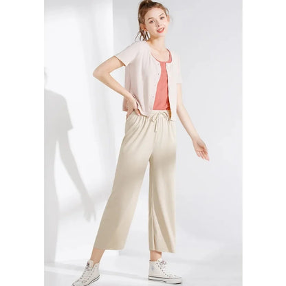 Women's Wide Leg Ice Silk Pants – Casual Summer Trousers