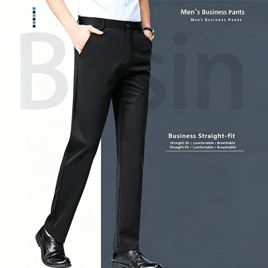 Men's Stretch Dress Pants – Ice Silk Wrinkle-Resistant Formal Trousers