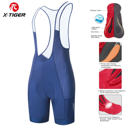 X-Tiger Men's Cycling Bib Shorts – Pro Foam Pad, Long Distance