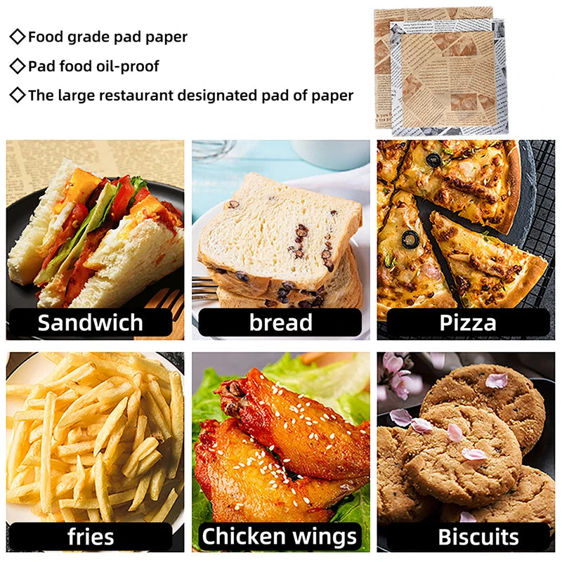 Oil-Absorbing Wax Paper Sheets – 50-Pack Food Basket Liner