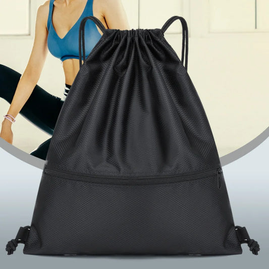 Drawstring Backpack with Zipper Pocket – Lightweight Sports Gym Bag