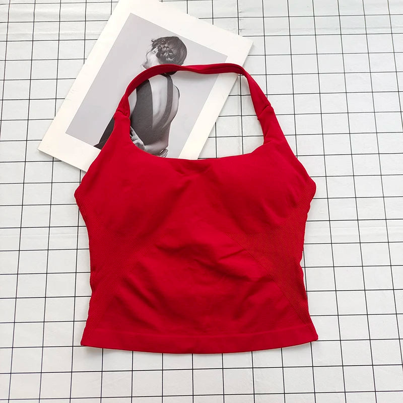 Women's Halter Neck Sports Bra Top with Removable Padding