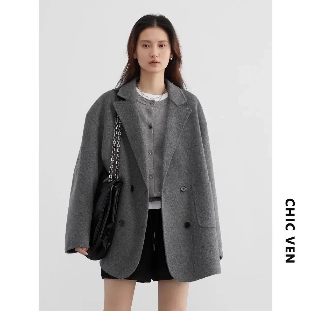 Women's Woolen Double-Breasted Oversized Coat