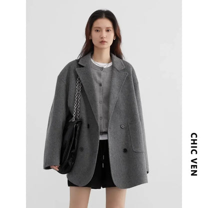 Women's Woolen Double-Breasted Oversized Coat