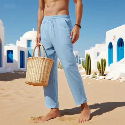 Men's Cotton Linen Straight Leg Pants – Lightweight Casual