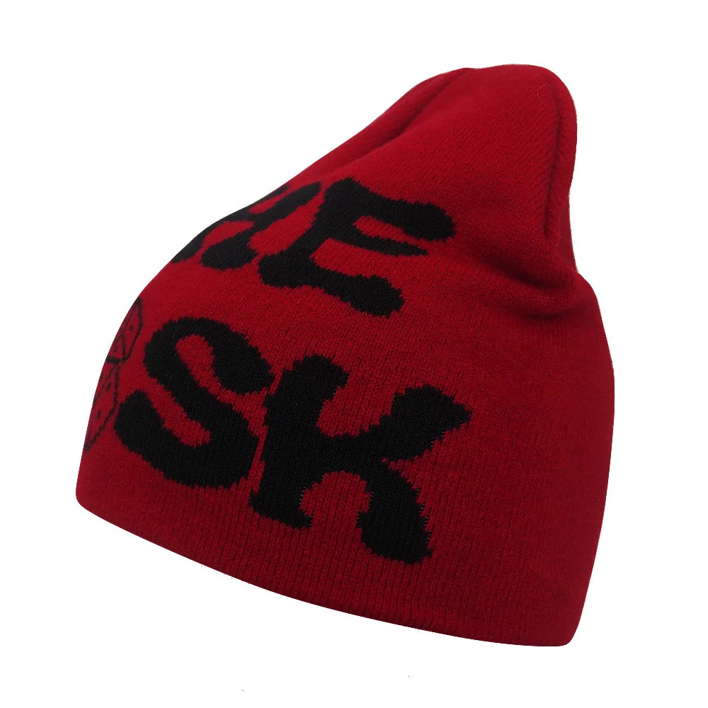 Y2K Letter Print Knit Beanie Hat – Unisex Winter Cap