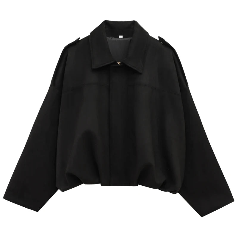 Cropped Bomber Jacket Women Suede Lapel Zip-Up Street Coat
