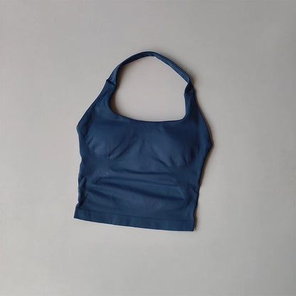 Halter Neck Sports Bra – Longline Strappy Crop Top for Yoga & Gym