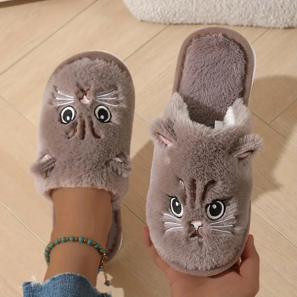 Cat Plush Slippers – Cute 3D Ear Indoor House Shoes with Non-Slip Sole