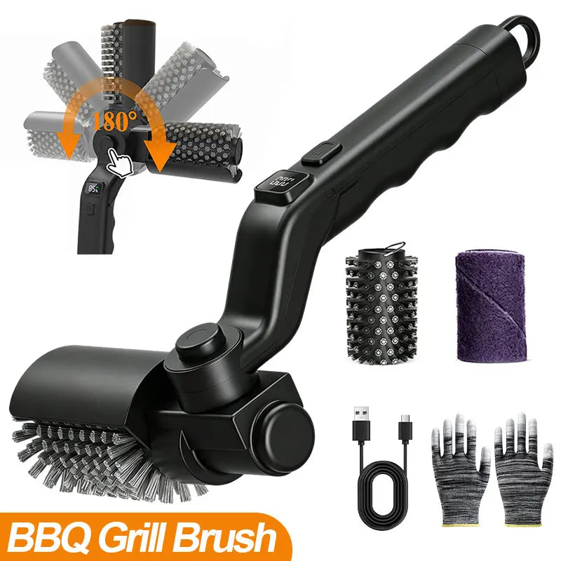 Electric BBQ Grill Brush – 180° Adjustable Head, 3-Speed