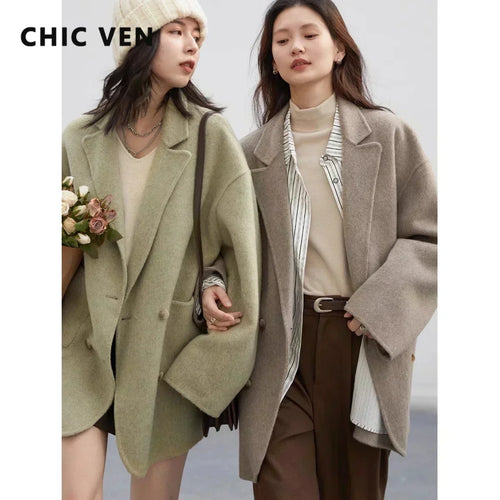 Women's Woolen Double-Breasted Oversized Coat