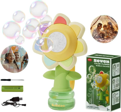 Sunflower Bubble Machine Toy with LED Night Light – 3-Speed