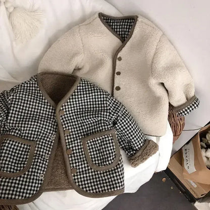 Kids' Reversible Sherpa Jacket – Warm Plush & Plaid Coat for Toddlers