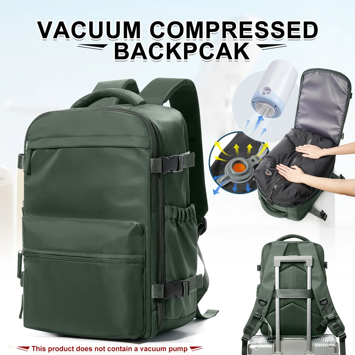 Travel Backpack with Vacuum Compression Pump – Cabin Approved