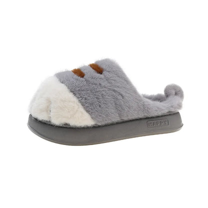 Fluffy Cat Paw Slippers for Women – Warm Non-Slip Home Shoes